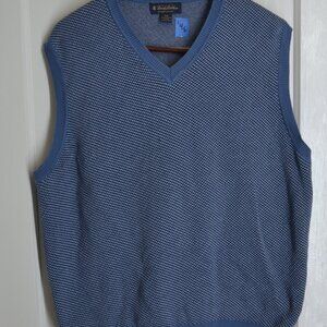 Brooks Brothers Mens V-Neck Vest, XXL, Light Blue/White Checkered